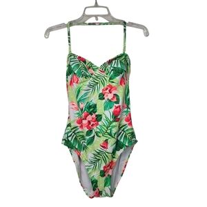Beach Bay Floral Tropical Print One Piece Swimsuit 10